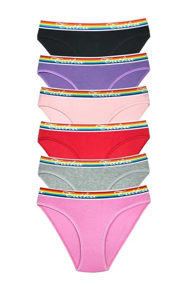 6 Adet Beli Renkli Lastik Pamuklu Kadın Slip Tutku Külot ürün görseli 1