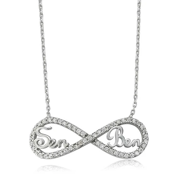 925 Ayar Gümüş Sen Ben Yazılı Sonsuzluk Kadın Gümüş Kolye ürün görseli 1