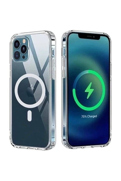 Iphone 13 Kılıf Kamera Lens Korumalı Magsafe Destekli Şeffaf Darbe Emici Sert Kapak ürün görseli 1