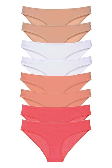 8 adet Süper Eko Set Likralı Kadın Slip Külot Ten Beyaz Pudra Fuşya ürün görseli 1
