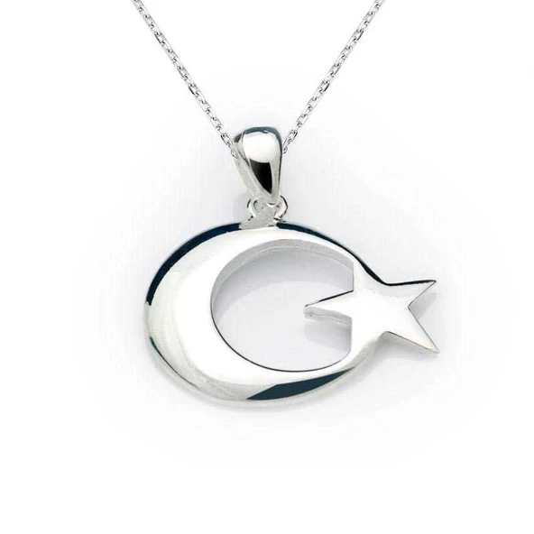 925 Ayar Gümüş Ay Yıldız Bayrak Gümüş Kolye ürün görseli 1
