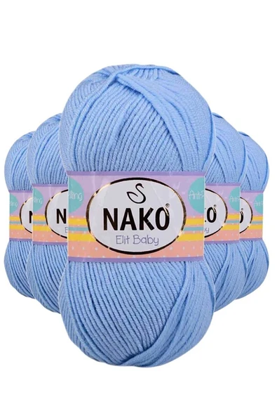 5 Adet Elite Baby El Örgü İpi Tüylenmeyen Bebek Yünü Mavi 10305 ürün görseli 1