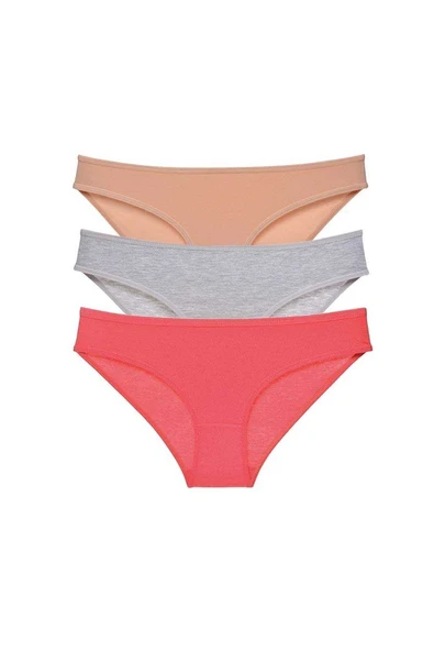 3 adet Süper Eko Set Likralı Kadın Slip Külot Ten Gri Fuşya ürün görseli 1