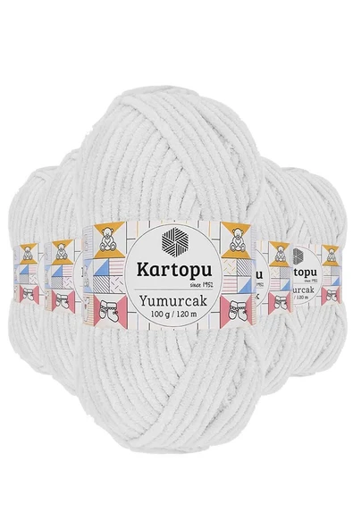 5 Adet Yumurcak Kadife El Örgü İpi Kar Beyaz K010 ürün görseli 1