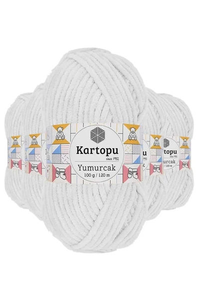 5 Adet Yumurcak Kadife El Örgü İpi Kar Beyaz K010 - kartopu mudanis ürün görseli 1