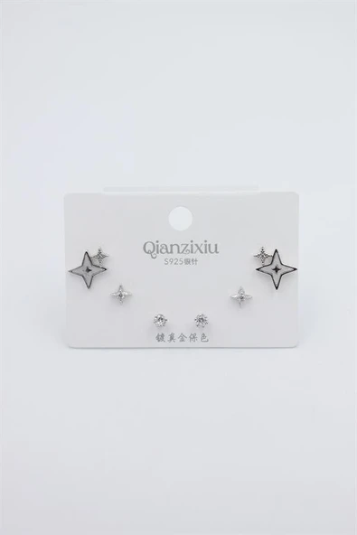 Çoklu Set Küpe - Gümüş - Resim 2