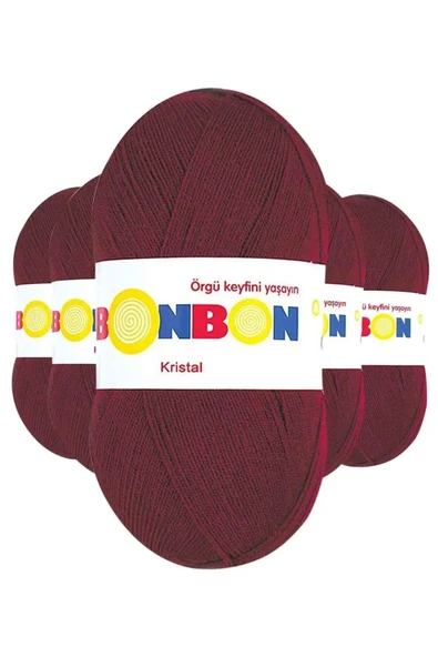 5 Adet Kristal El Örgü Lif İpi Bordo 98220 - bonbon mudanis ürün görseli 1