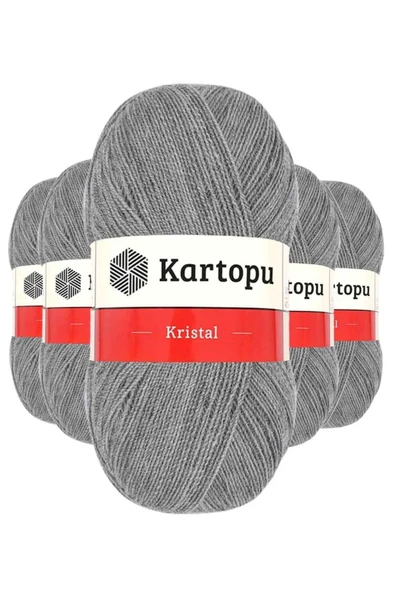 5 Adet Kristal Çift Katlı El Örgü Lif İpi Açık Gri K1001 - kartopu mudanis ürün görseli 1