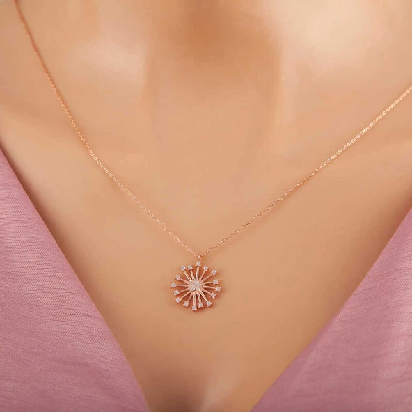 ​925 Ayar Gümüş Rose Çiçek Kadın Gümüş Kolye ürün görseli 1