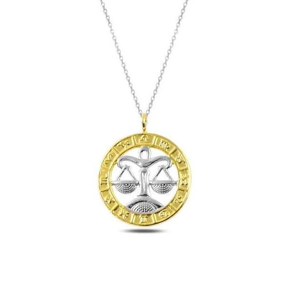 ​925 Ayar Gümüş Gold Terazi Burcu Gümüş Kolye ürün görseli 1