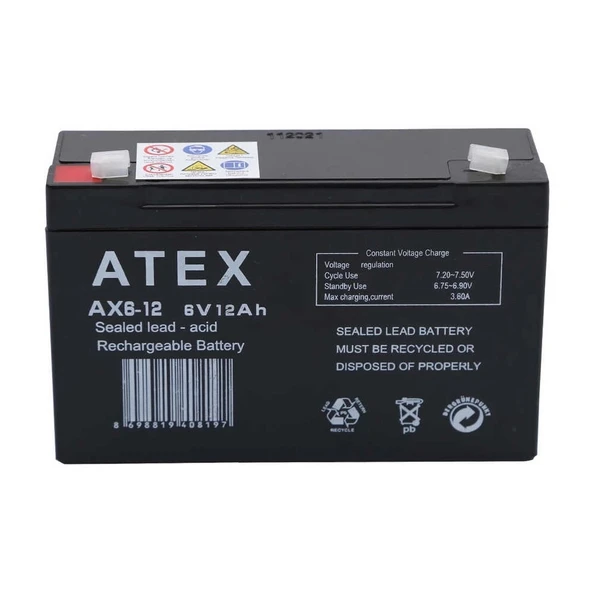 Atex Ax6-12 6v 12ah Akü ürün görseli 1