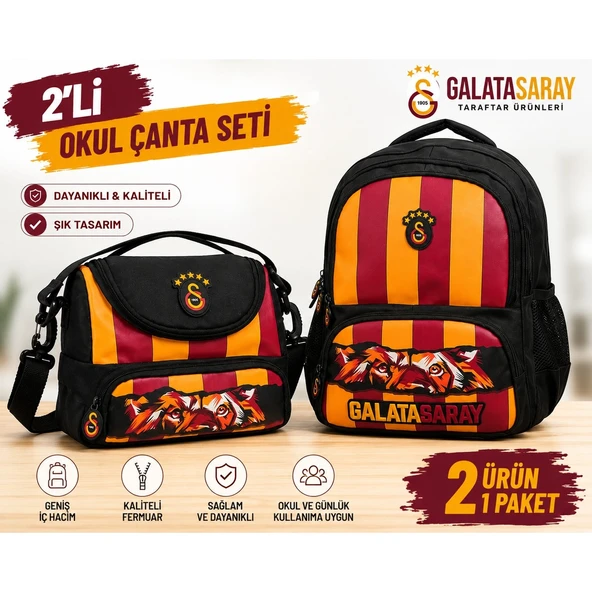 Galatasaray Lisanslı 4 Bölmeli Okul Çantası 26568+ Beslenme Çantası 26570 ürün görseli 1