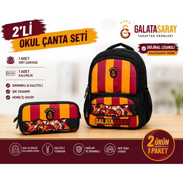 Galatasaray Lisanslı Aslan Desenli Beslenme Çantası 26570+ Kalemlik 26571 ürün görseli 1