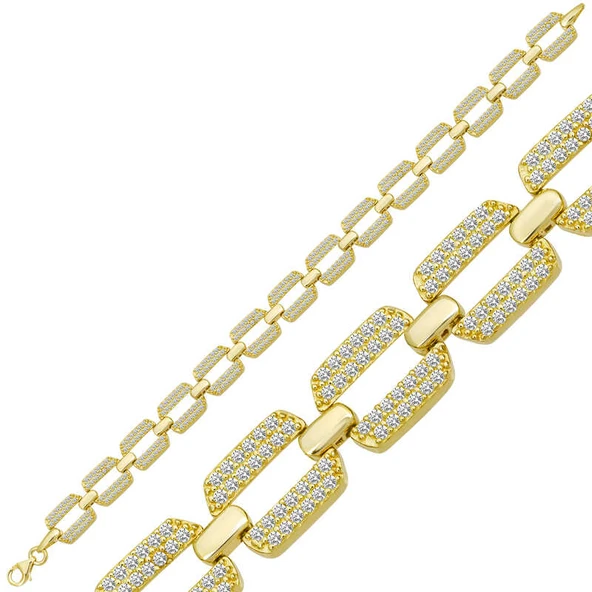 925 Ayar Gümüş Gold Zirkon Taşlı Kadın Bileklik ürün görseli 1