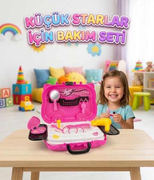Super Star Tekerlekli Kuaför ve Güzellik Seti - 10 Parça Eğitici Evcilik Oyuncağı ürün görseli 1