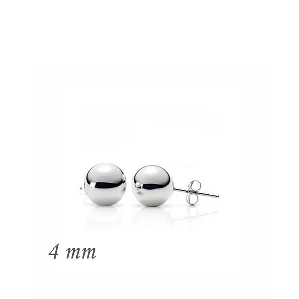 925 Ayar Gümüş Top Küpe - 4 mm - Resim 2