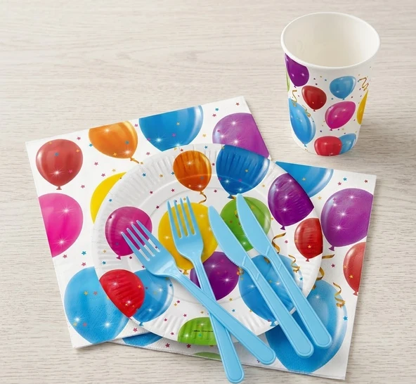 Lüks Kullan At Set 16 Kişilik 96 Parça Karton Tabak-Karton Bardak-Kağıt Peçete-Plastik Çatal-Bıçak ürün görseli 1