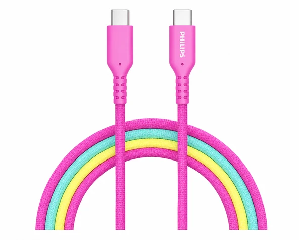 Philips DLC8130C/00 240W USB-C to USB-C PD Hızlı Şarj Kablosu, Pembe, 1 Metre ürün görseli 1