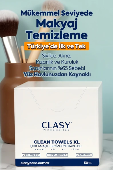 CLASY CARE Clean Towels Xl - 50'li Makyaj Temizleme Ve Yüz Temizleme Havlusu / Tek Kullanımlık ürün görseli 1