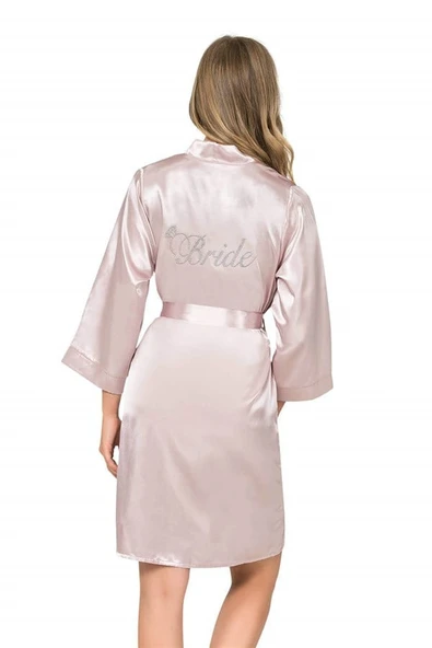 Pudra Kısa Saten Bride Sabahlık ürün görseli 1