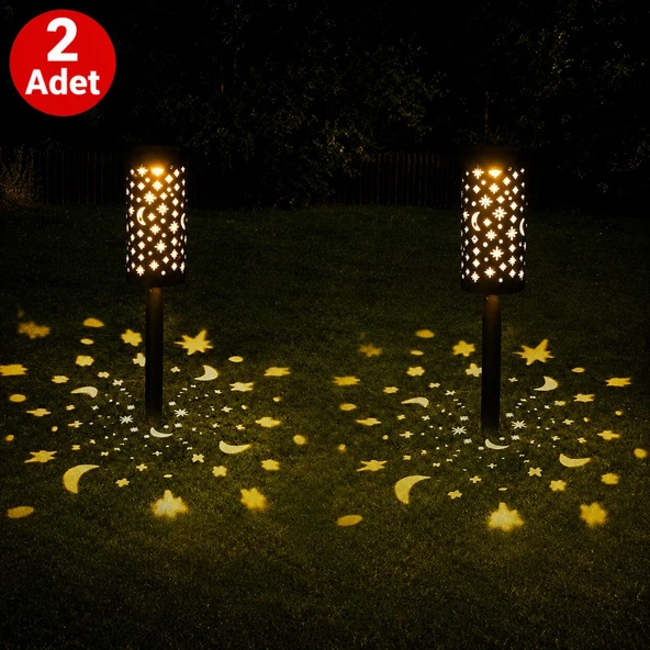 2'li Solar 43 cm Güneş Enerjili Bahçe Lambası Solar Dekoratif Kazık Aydınlatma Balkon Teras Yürüyüş Yolu ürün görseli 1