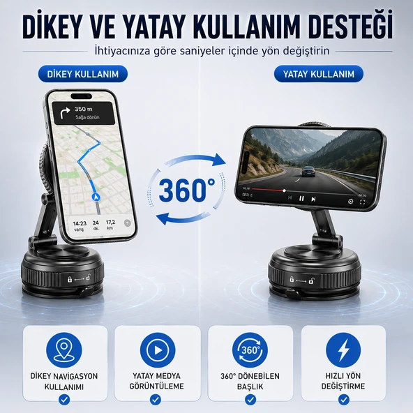 Vakumlu Manyetik Araç Telefon Tutucu 360 Dönebilen Katlanabilir Torpido Üstü Telefon Standı Güçlü Mıknatıslı Sabitleme ürün görseli 1