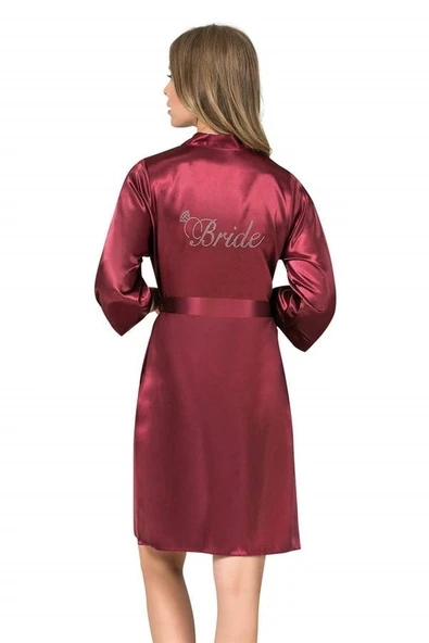 Bordo Kısa Saten Bride Sabahlık ürün görseli 1