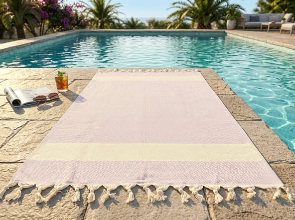 LUDIA %100 Pamuklu Diamond Desenli Saçaklı Lila Peştemal (100x195 cm) Plaj ve Banyo Havlusu ürün görseli 1