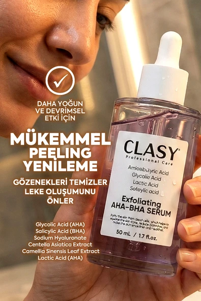 CLASY CARE Salisik Asit, Aha Bha Cilt Serumu, Ölü Hücrelerden Arındırma, Lekeleri Azaltma, Pürüzsüz Cilt ürün görseli 1