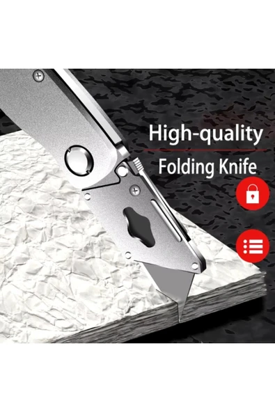 Premium Katlanır Dayanıklı Halı Maket Bıçağı Alçıpan Kesme Falçata Yedek Bıçaklı Çelik Çakı Tipi ürün görseli 1