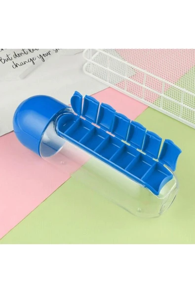 Özel Üretim Pillbox Suluk Organizer %100 BPA İçermez 7 Gün Hap İlaç Saklama Kutulu 600ml Su Matarası ürün görseli 1