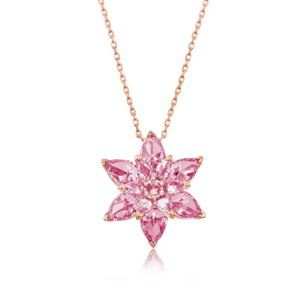 925 Ayar Gümüş Rose Pembe Lotus Çiçeği Kolye ürün görseli 1