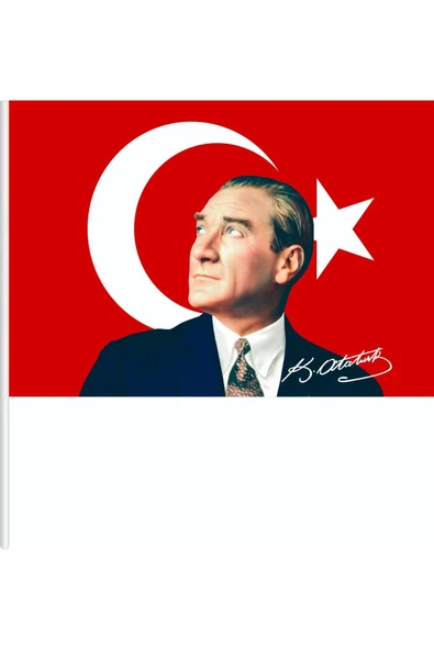 100x150cm Atatürk İmzalı Raşel Kumaş Sopalı Bayrak – Dayanıklı ve Kaliteli Dijital Baskı ürün görseli 1