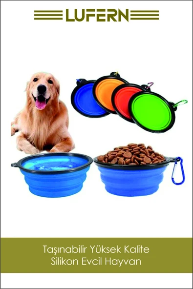 Taşınabilir Katlanabilir Seyahat Tipi Çok Amaçlı Kedi Köpek Mama Su Kabı Silikon Evcil Hayvan ürün görseli 1