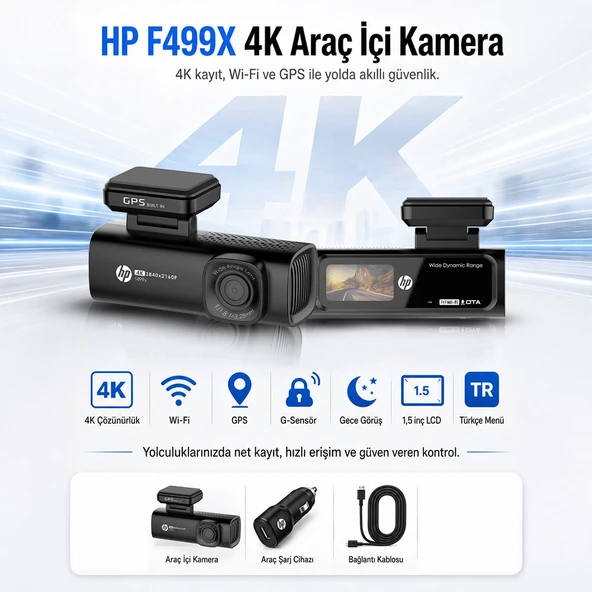 Hp F499x 4k Wdr Araçiçi Ön + Arka Kamera (Distribütör Garantili) ürün görseli 1