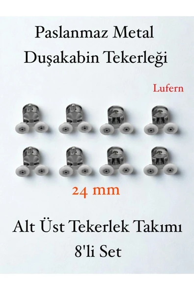 Dayanıklı Duşakabin Tekerleği Alt Üst Sürgülü Cam Kabin Tekeri Rulman Metal Gövdeli 8 li Set ürün görseli 1