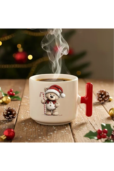 Finka Dekor Yılbaşı Noel Şekerlemesi Kupa Ayıcık Baskılı-Hediyelik Seramik Kupa Bardak ürün görseli 1
