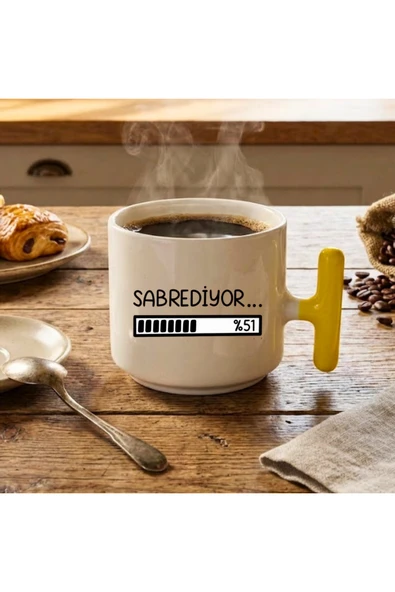 Finka Dekor Sabrediyor Baskılı-Hediyelik Sarı T Seramik Kupa Bardak ürün görseli 1
