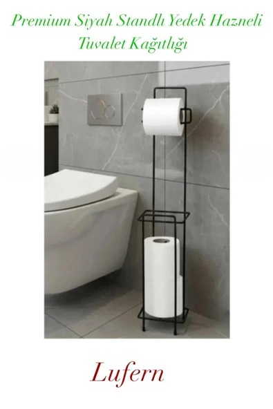 Premium Siyah Standlı Yedek Hazneli Tuvalet Kağıtlığı Banyo Modern Montajsız Uzun Ömürlü Ev Ofis ürün görseli 1