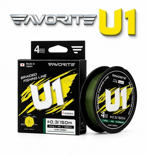 FAVORITE U1 PE X4 150M 0.094MM KOYU YEŞİL AJİ LRF İP MİSİNA ürün görseli 1