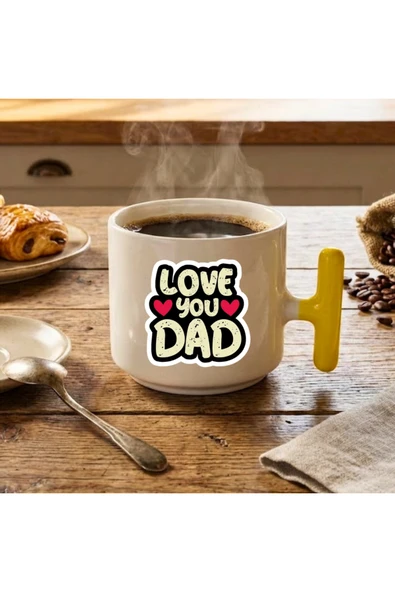 Finka Dekor I Love You Dad Baskılı-Sarı T Hediyelik Seramik Kupa Bardak ürün görseli 1