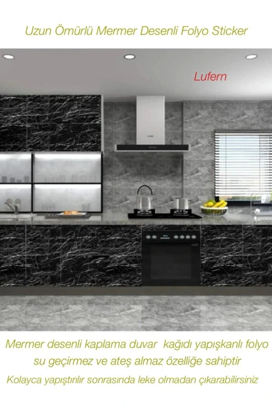 Uzun Ömürlü Mermer Desenli Folyo Sticker Masa Tezgah Mutfak Kaplama Siyah Granit Duvar 5 mt X 60 Cm ürün görseli 1