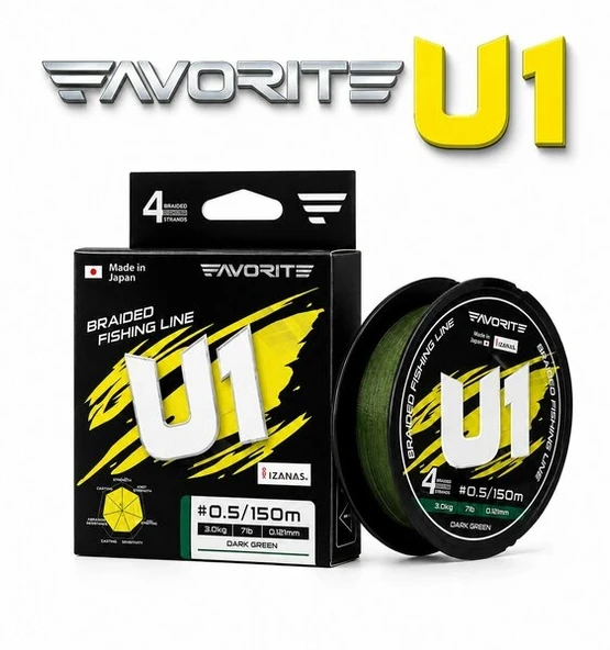 FAVORITE U1 PE X4 150M 0.121MM KOYU YEŞİL AJİ LRF İP MİSİNA ürün görseli 1