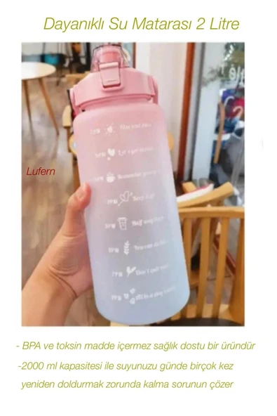 Uzun Ömürlü Günlük Motivasyonel Su Matarası 2 Litre BPA İçermez Geniş Ağzı Zaman Çizelgeli Spor Ofis ürün görseli 1