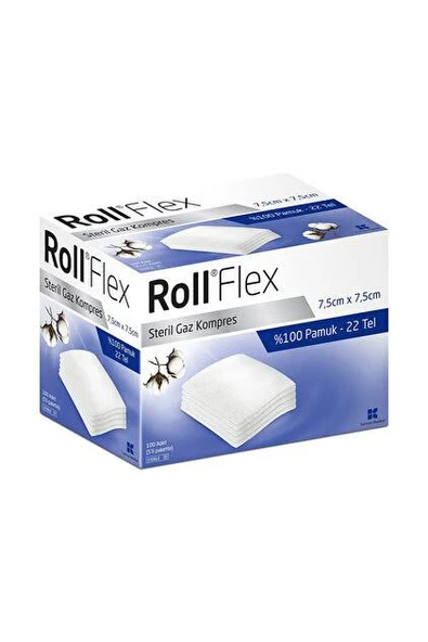 Roll Flex Steril Gaz Kompres 7.5 cm x 7.5 cm Beyaz Renk 100'lü Yüksek Kalite Medikal Ürün ürün görseli 1
