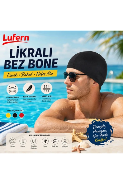 Özel Üretim Likralı Bez Havuz Deniz Bonesi Yüzücü Elastik Unisex Kulak Korumalı Her Saça Uygun ürün görseli 1