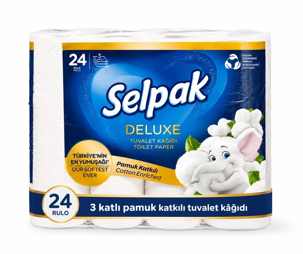 Selpak Deluxe Tuvalet Kağıdı Pamuk Katkılı 24 Lü ürün görseli 1