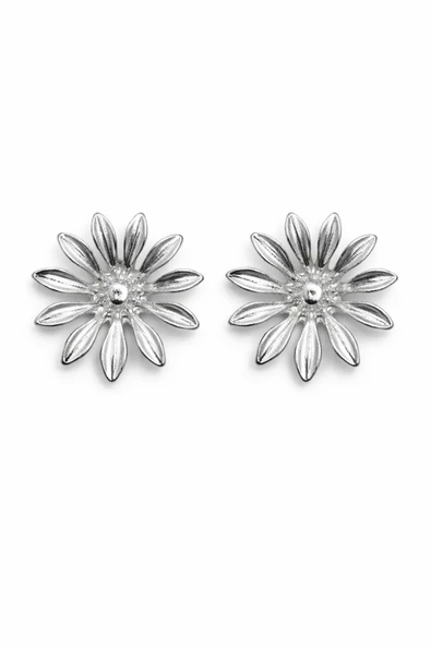 Gümüş Camellia Çivi Küpe - Resim 2