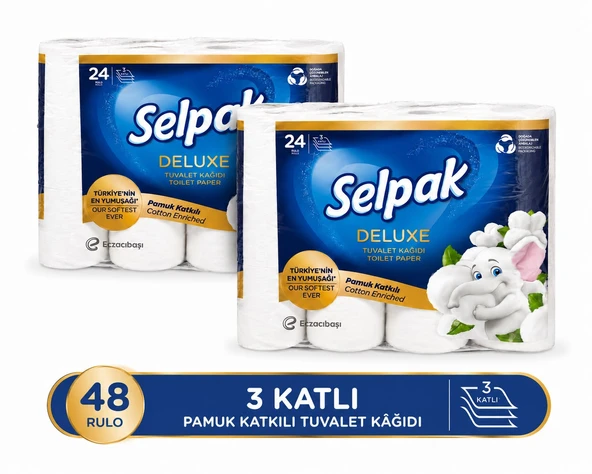 Selpak Deluxe Tuvalet Kağıdı Pamuk Katkılı 48 Rulo ürün görseli 1