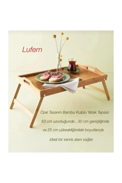 Özel Tasarım Bambu Kulplu Ayaklı Keyif Yatak Tepsisi Katlanır Portatif Kahvaltı Çay Saati Estetik ürün görseli 1